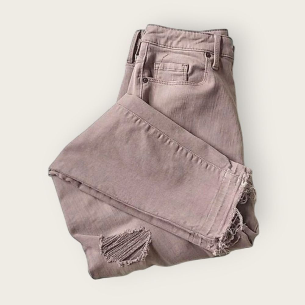 Mossimo High Rise Dirty Pink Distressed Stretch Raw Hem Skinny Jeans size 12